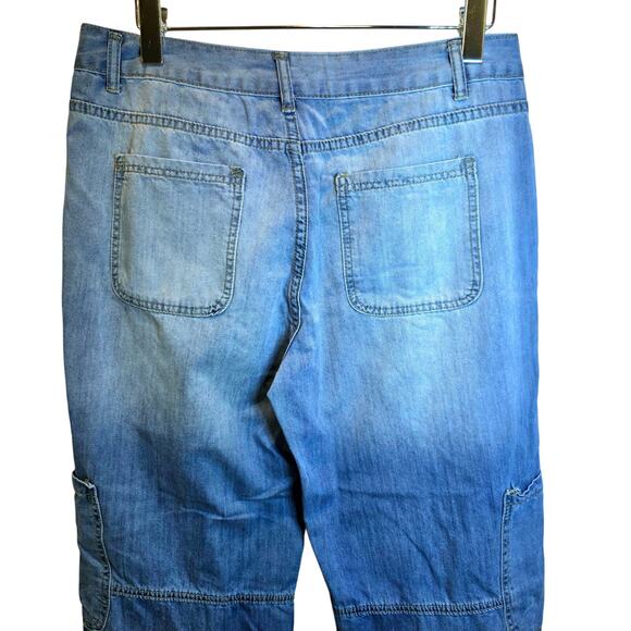 Denim Joggers Button Fly Womens Pants Sz XL Large Cargo Blue Mid Wash Cotton - Picture 8 of 12